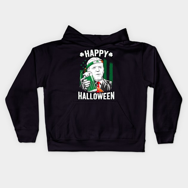 Funny Happy Halloween Leprechaun Biden St Patrick's Day Kids Hoodie by petemphasis